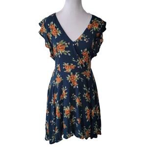 Altar'd State Womens Size XS Gianny Dark Teal Floral‎ Crossover Dress